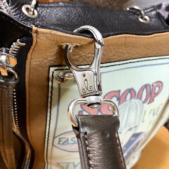 Brighton Scoop Leather Tote Bag 2 Tone Brown Fashionista Braided Strap Hardwear - Picture 6 of 16